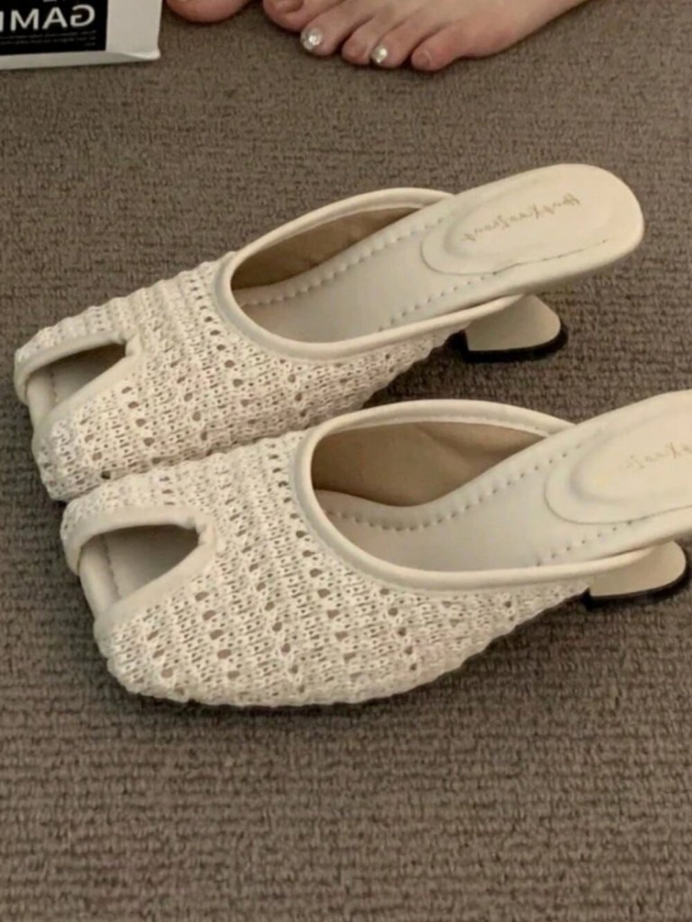 Beige Bohemian Women's Woven contemporary Heel peep Toe Sandals - Picture 4 of 6